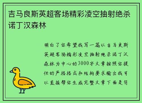 吉马良斯英超客场精彩凌空抽射绝杀诺丁汉森林