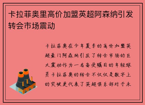 卡拉菲奥里高价加盟英超阿森纳引发转会市场震动